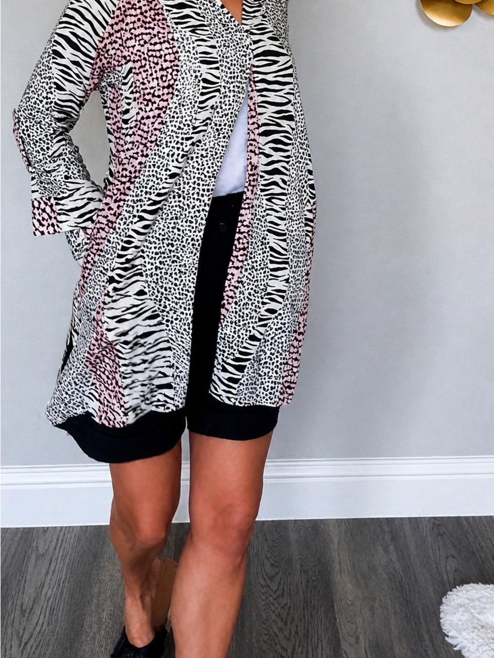 Animal Print Swim Cover Up in Black, White & Burgundy